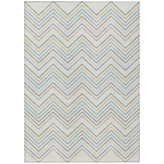9' X 12' Pacific Blue Ivory And Copper Striped Washable Indoor Outdoor Area Rug