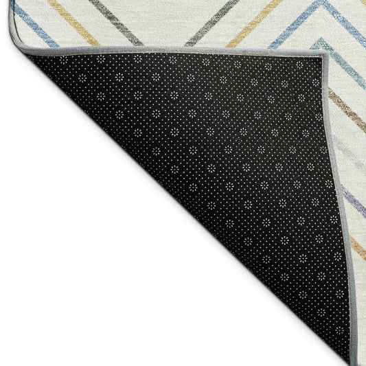 10' X 14' Pacific Blue Ivory And Copper Striped Washable Indoor Outdoor Area Rug