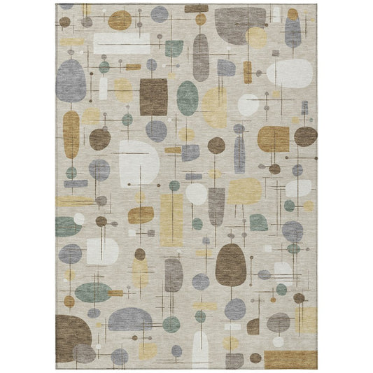 10' X 14' Beige Brown And Gray Geometric Washable Indoor Outdoor Area Rug