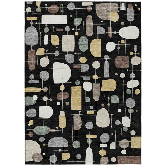 9' X 12' Black Brown And Gray Geometric Washable Indoor Outdoor Area Rug