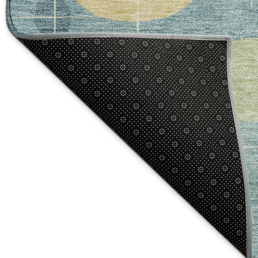 9' X 12' Teal Blue Ivory And Green Geometric Washable Indoor Outdoor Area Rug