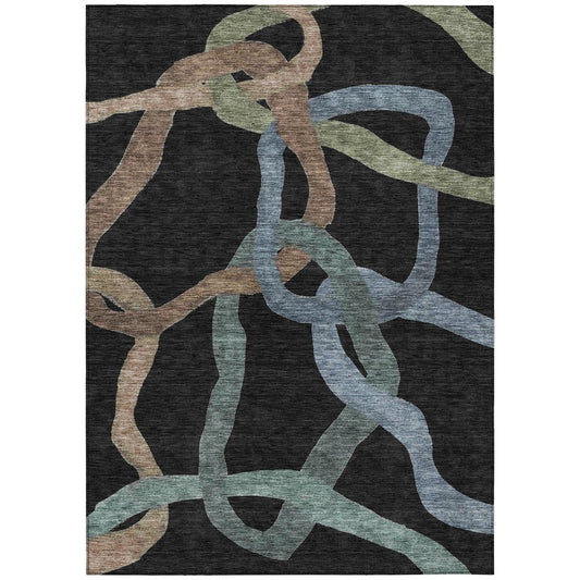 10' X 14' Black Blue And Copper Abstract Washable Indoor Outdoor Area Rug