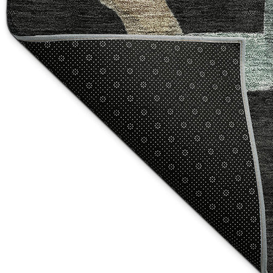 10' X 14' Black Blue And Copper Abstract Washable Indoor Outdoor Area Rug
