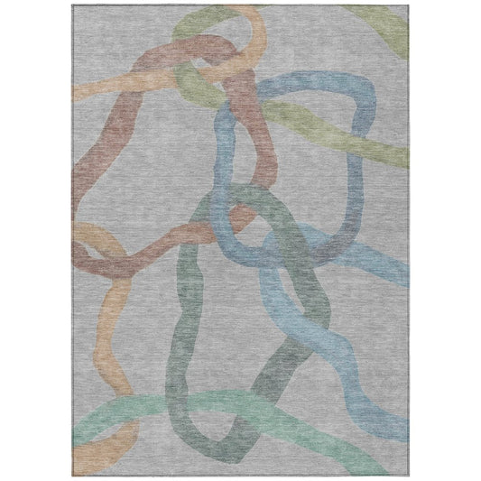 10' X 14' Gray Blue And Copper Abstract Washable Indoor Outdoor Area Rug