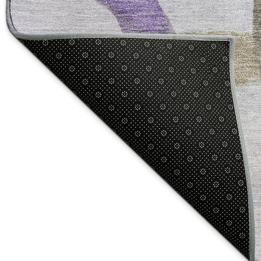 9' X 12' Lavender Green And Brown Abstract Washable Indoor Outdoor Area Rug
