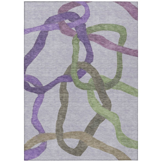 10' X 14' Lavender Green And Brown Abstract Washable Indoor Outdoor Area Rug
