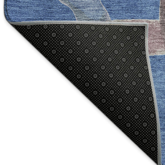 10' X 14' Navy Blue Brown And Mauve Abstract Washable Indoor Outdoor Area Rug