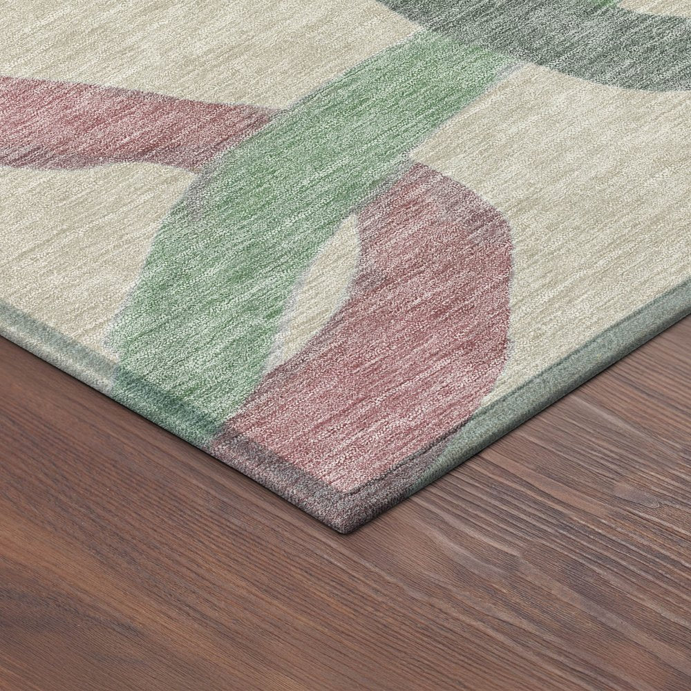 9' X 12' Tan Blue And Mauve Abstract Washable Indoor Outdoor Area Rug