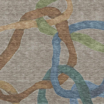 9' X 12' Taupe Blue And Copper Abstract Washable Indoor Outdoor Area Rug