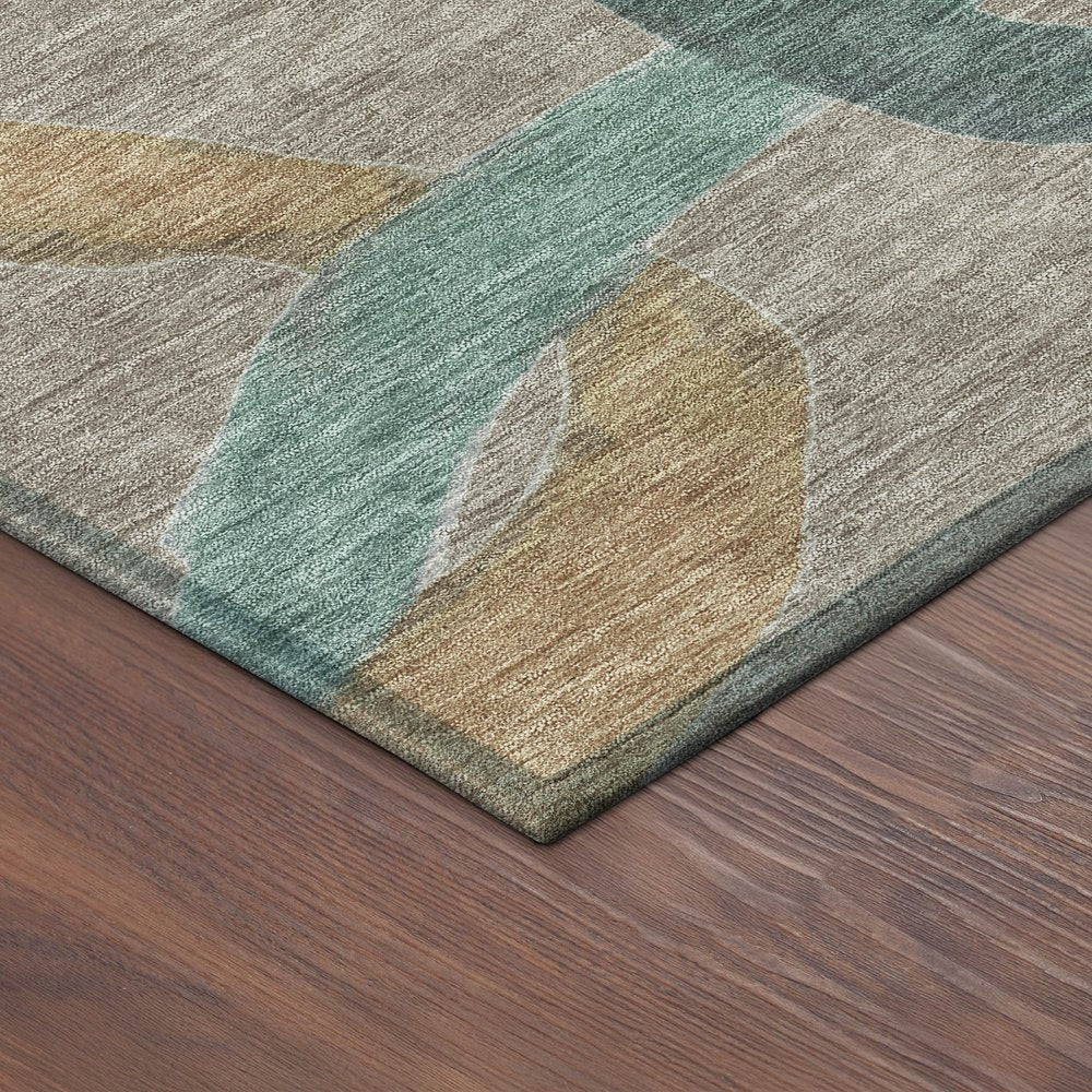 9' X 12' Taupe Blue And Copper Abstract Washable Indoor Outdoor Area Rug