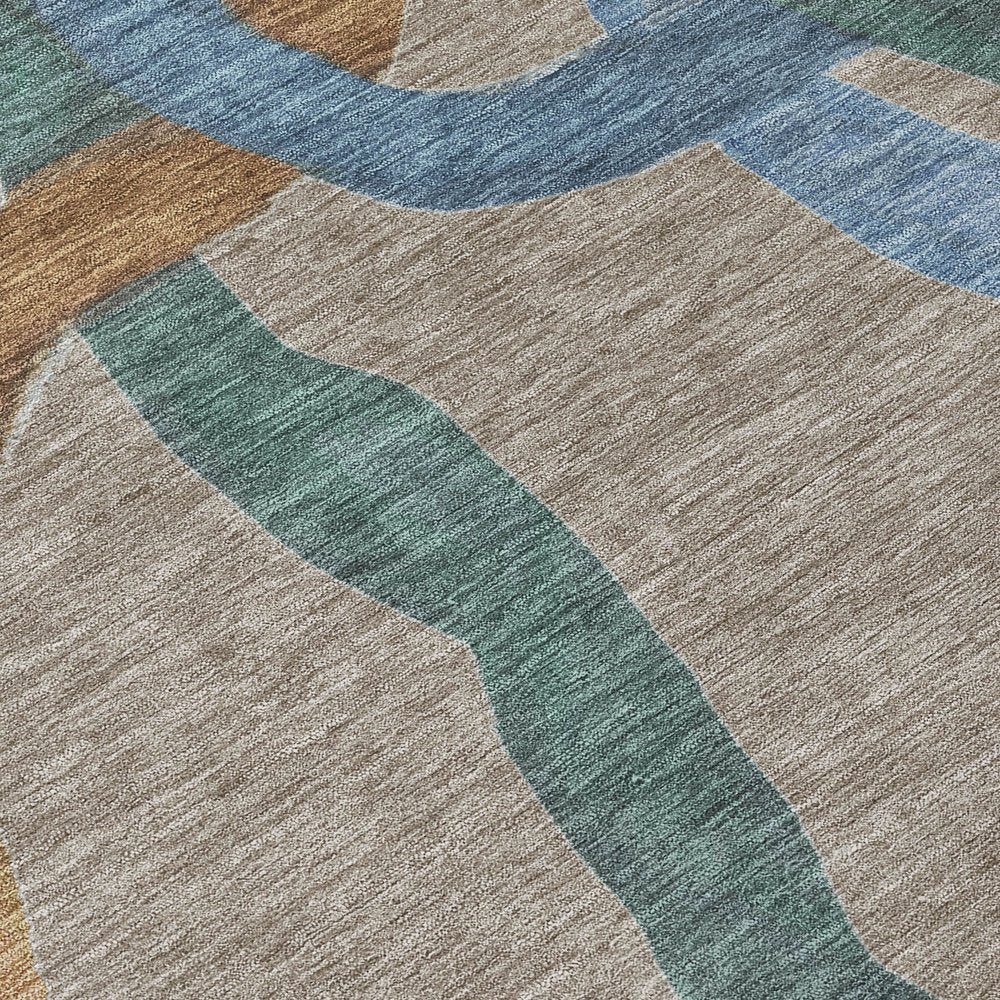 9' X 12' Taupe Blue And Copper Abstract Washable Indoor Outdoor Area Rug