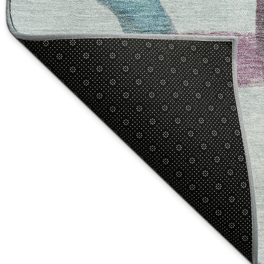 9' X 12' Teal Blue Red And Mauve Abstract Washable Indoor Outdoor Area Rug