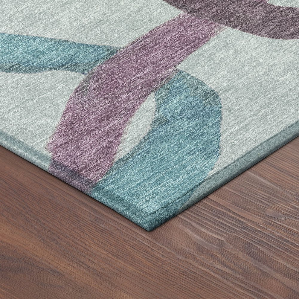 9' X 12' Teal Blue Red And Mauve Abstract Washable Indoor Outdoor Area Rug