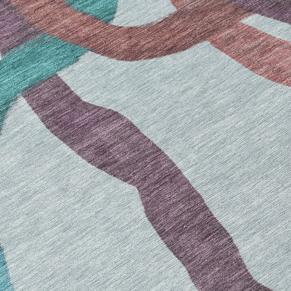 9' X 12' Teal Blue Red And Mauve Abstract Washable Indoor Outdoor Area Rug