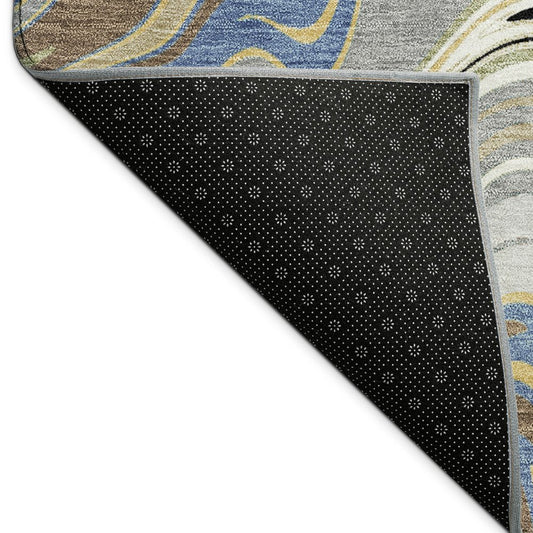 10' X 14' Gray Gold And Blue Abstract Washable Indoor Outdoor Area Rug