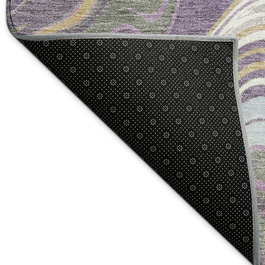 10' X 14' Purple Ivory And Gold Abstract Washable Indoor Outdoor Area Rug