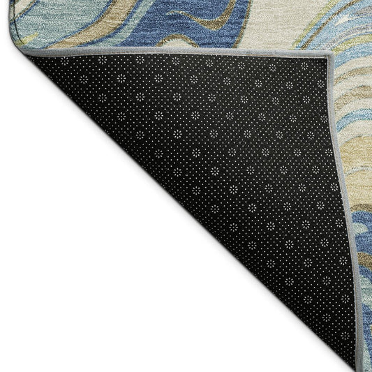 10' X 14' Beige Blue And Ivory Abstract Washable Indoor Outdoor Area Rug