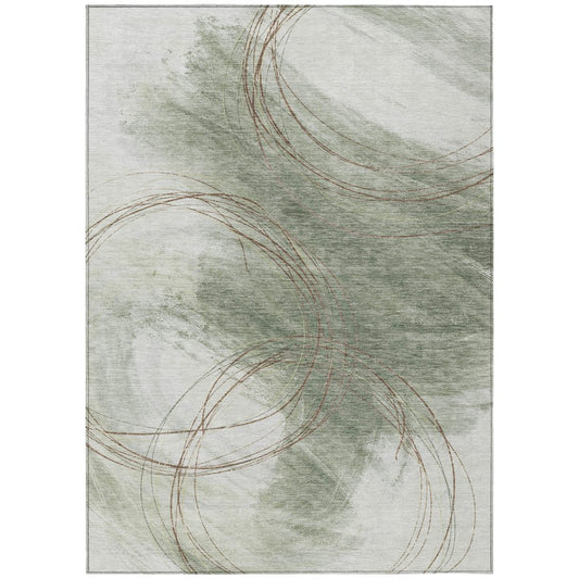 9' X 12' Sage Brown And Ivory Abstract Washable Indoor Outdoor Area Rug