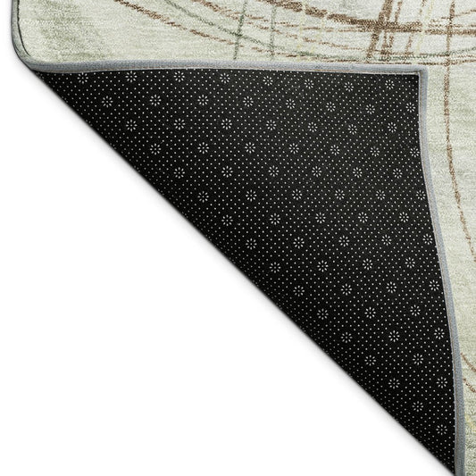 9' X 12' Sage Brown And Ivory Abstract Washable Indoor Outdoor Area Rug