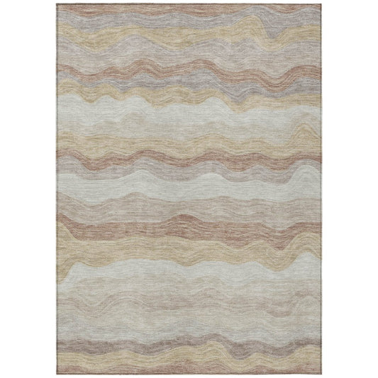 10' X 14' Beige Brown And Ivory Striped Washable Indoor Outdoor Area Rug