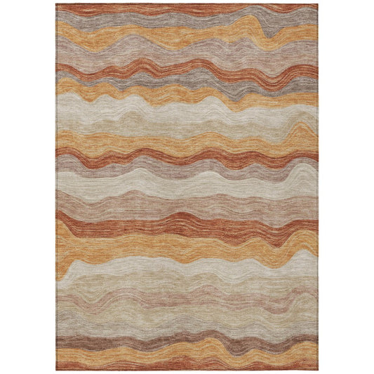 10' X 14' Copper Orange And Beige Striped Washable Indoor Outdoor Area Rug