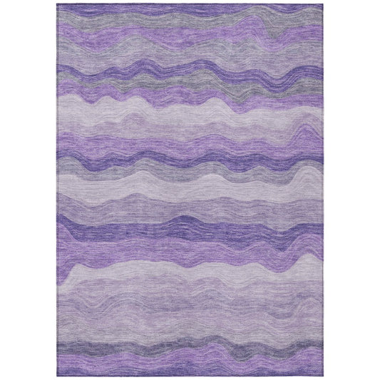 9' X 12' Purple And Plum Striped Washable Indoor Outdoor Area Rug