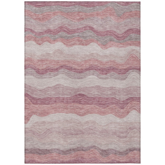 9' X 12' Salmon Peach And Beige Striped Washable Indoor Outdoor Area Rug