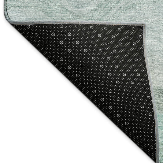 9' X 12' Teal Blue Silver And Gray Striped Washable Indoor Outdoor Area Rug