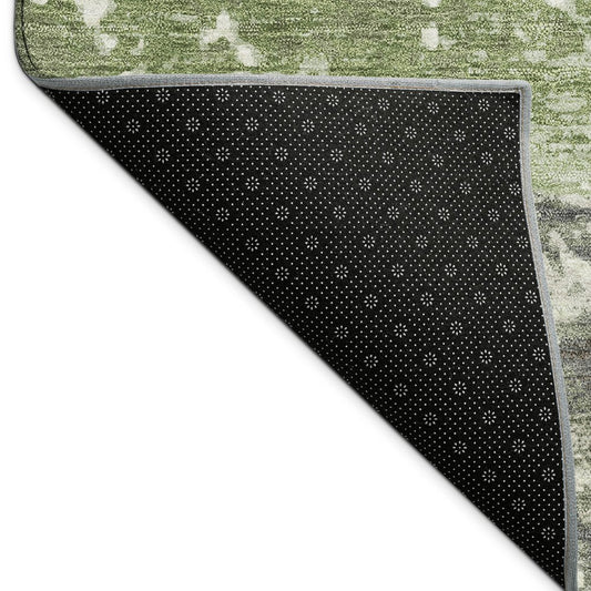 10' X 14' Artichoke Green Gold And Pewter Striped Washable Indoor Outdoor Area Rug