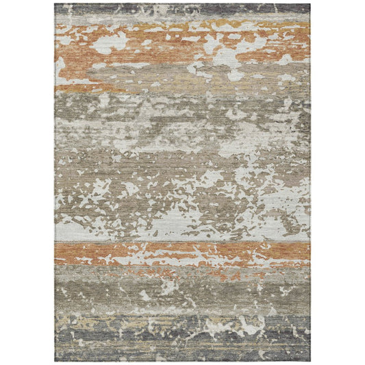 9' X 12' Taupe Copper And Ivory Striped Washable Indoor Outdoor Area Rug