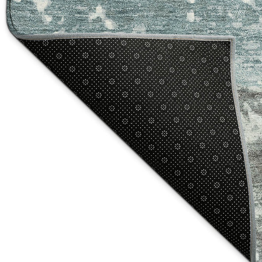 9' X 12' Teal Blue Ivory And Khaki Striped Washable Indoor Outdoor Area Rug