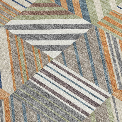 8' X 10' Copper Ivory And Blue Patchwork Washable Indoor Outdoor Area Rug