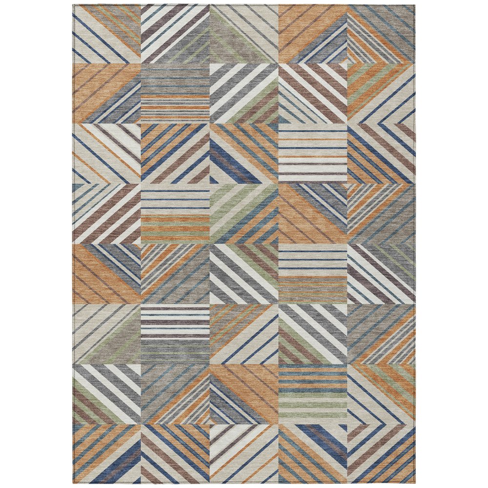 8' X 10' Copper Ivory And Blue Patchwork Washable Indoor Outdoor Area Rug
