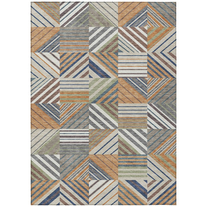 8' X 10' Copper Ivory And Blue Patchwork Washable Indoor Outdoor Area Rug