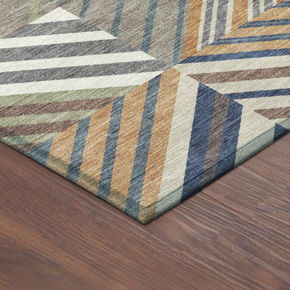 8' X 10' Copper Ivory And Blue Patchwork Washable Indoor Outdoor Area Rug