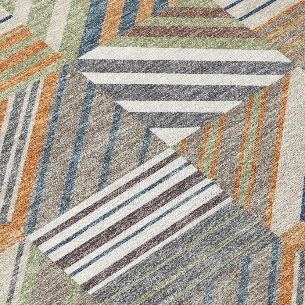 8' X 10' Copper Ivory And Blue Patchwork Washable Indoor Outdoor Area Rug