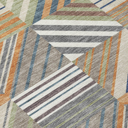 8' X 10' Copper Ivory And Blue Patchwork Washable Indoor Outdoor Area Rug