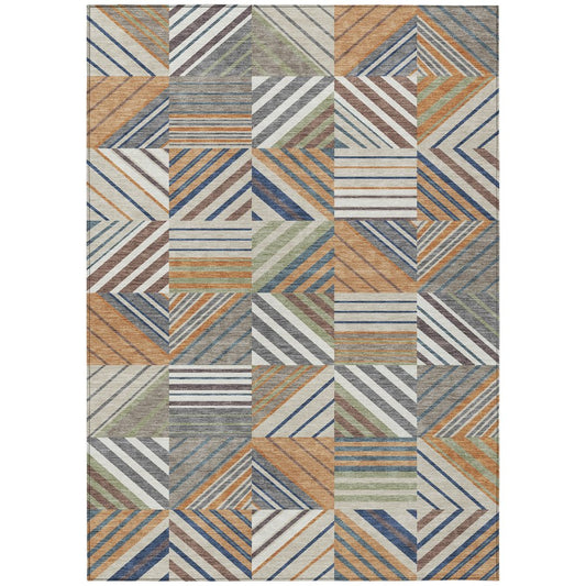 10' X 14' Copper Ivory And Blue Patchwork Washable Indoor Outdoor Area Rug