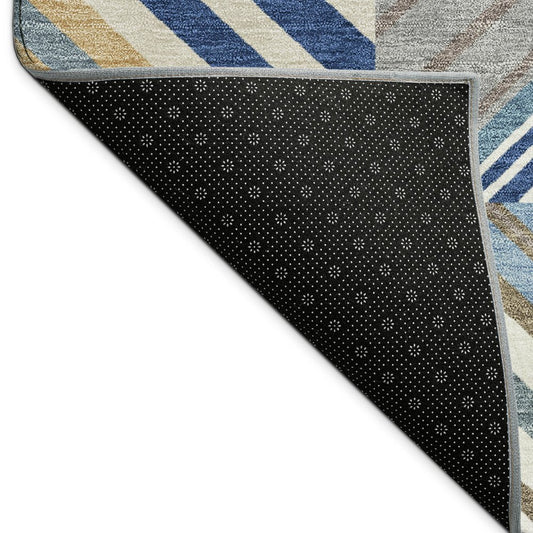 10' X 14' Denim Blue Ivory And Brown Patchwork Washable Indoor Outdoor Area Rug