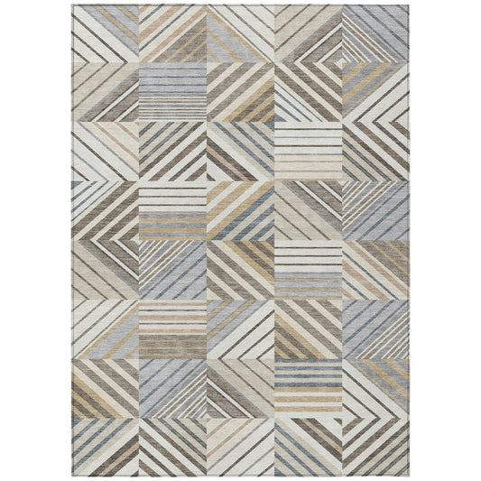 9' X 12' Ivory Gray And Brown Patchwork Washable Indoor Outdoor Area Rug