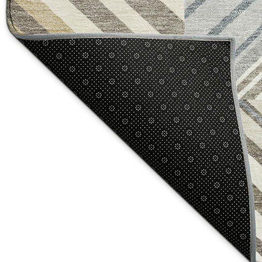 10' X 14' Ivory Gray And Brown Patchwork Washable Indoor Outdoor Area Rug