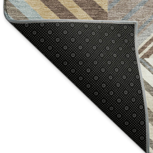 9' X 12' Taupe Brown And Blue Patchwork Washable Indoor Outdoor Area Rug