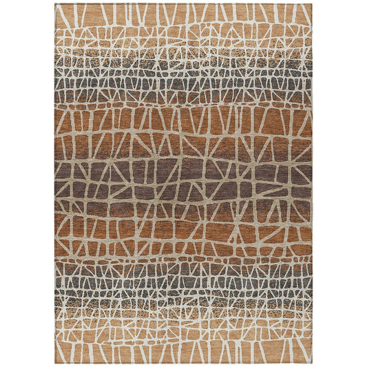 10' X 14' Copper Brown And Beige Geometric Washable Indoor Outdoor Area Rug