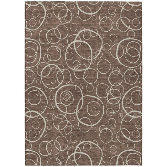 10' X 14' Brown And Beige Geometric Washable Indoor Outdoor Area Rug
