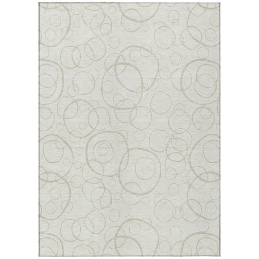 10' X 14' Ivory And Beige Geometric Washable Indoor Outdoor Area Rug