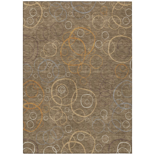 9' X 12' Brown Copper And Ivory Geometric Washable Indoor Outdoor Area Rug