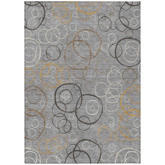 9' X 12' Gray Silver And Black Geometric Washable Indoor Outdoor Area Rug