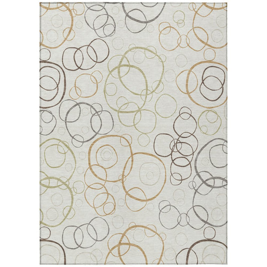 10' X 14' Ivory Gray And Walnut Geometric Washable Indoor Outdoor Area Rug