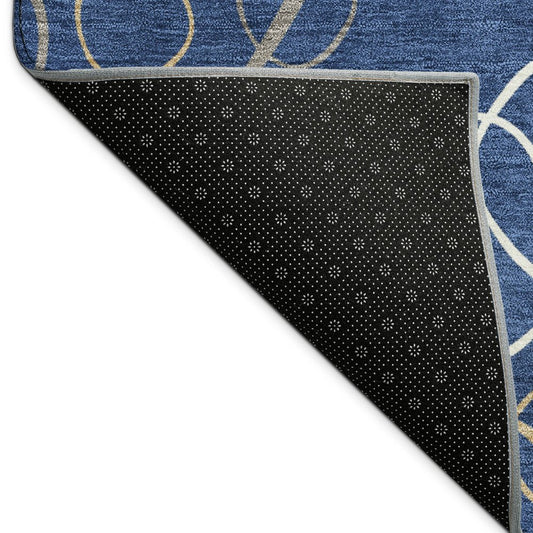 9' X 12' Navy Blue Ivory And Brown Geometric Washable Indoor Outdoor Area Rug