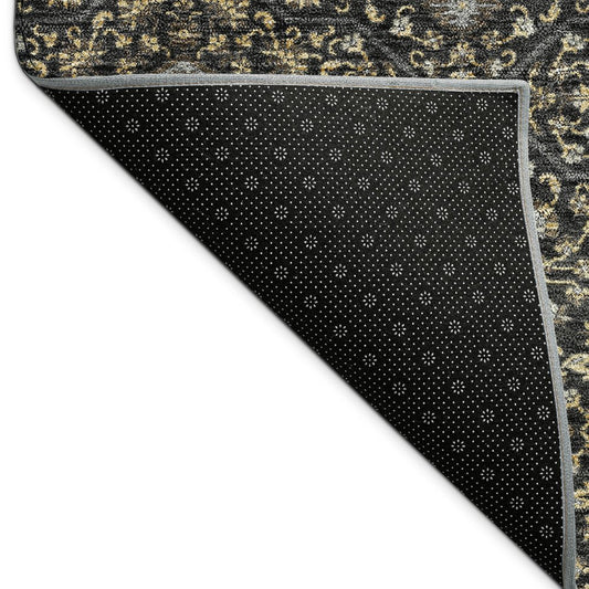 10' X 14' Black Brown And Gray Oriental Washable Indoor Outdoor Area Rug